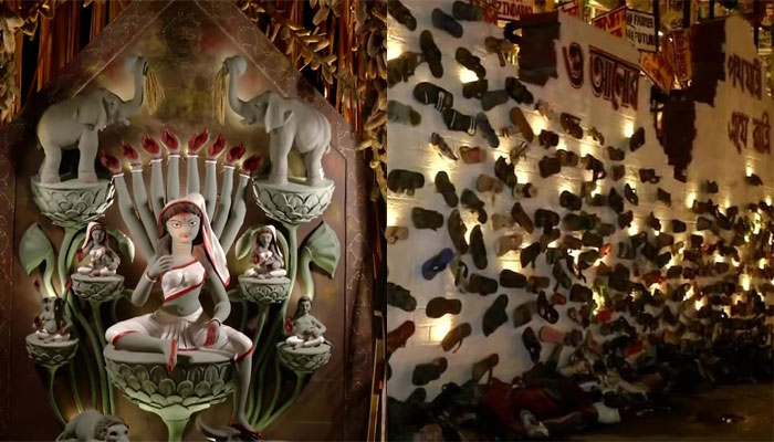 Durga Puja Pandal in Kolkata uses shoes for ‘decoration’, organizers say Pandal theme is ‘farmers’ protests’, VHP and BJP protest