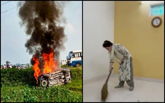 Priyanka Gandhi sweeps floor in Lakhimpur Kheri: Read about how drama