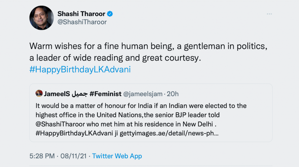 Shashi Tharoor slammed for wishing on LK Advani's birthday
