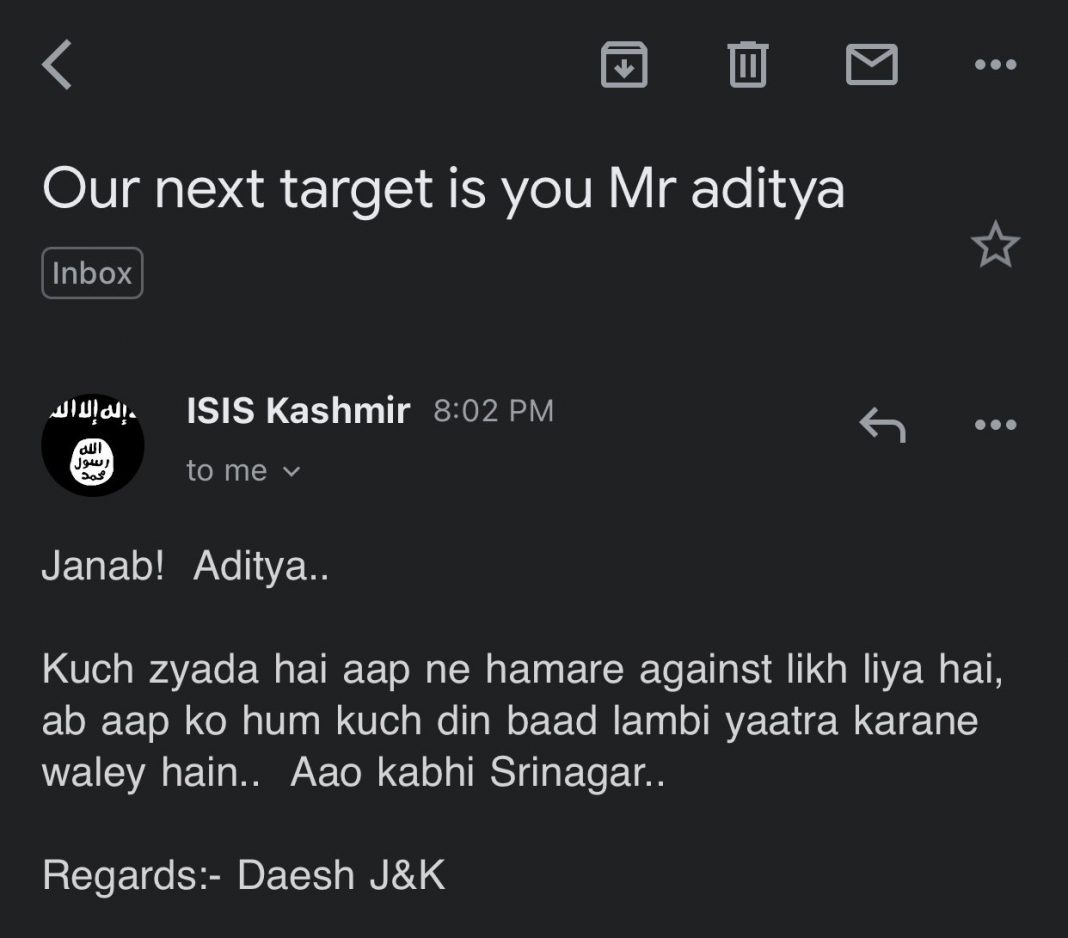Aditya Raj Kaul receives death threat from ISIS Kashmir