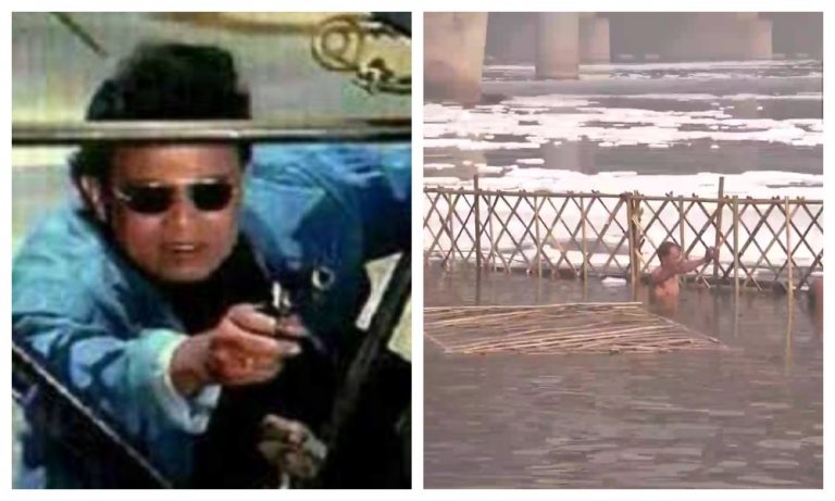 More surreal scenes emerge from Delhi as barricades with gaps are being put to prevent toxic foam floating towards ghats