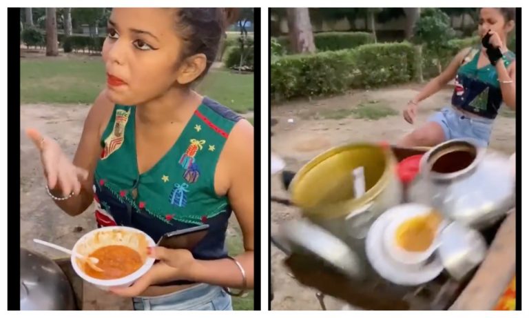 No onion in khasta kachori triggers this woman, overturns hawker’s cart and gets violent: Watch video