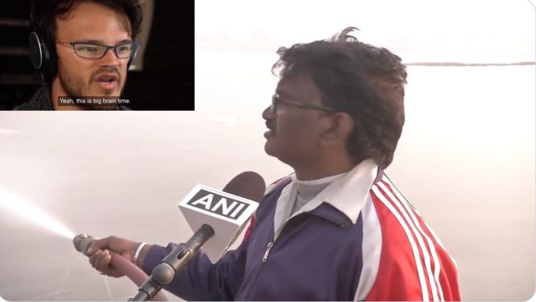 Delhi govt’s big brain moment: Delhi Jal Board employee sprinkles water in Yamuna to get rid of toxic foam