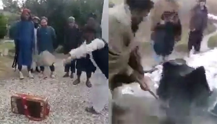Taliban terrorists smash harmonium and sentence a TV to death, because ‘music is haram’