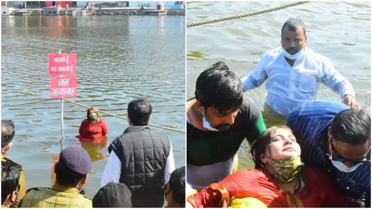 MP: Congress leader Noori Khan loses balance and falls in water while performing ‘Jal Satyagrah’, blames BJP after being rescued
