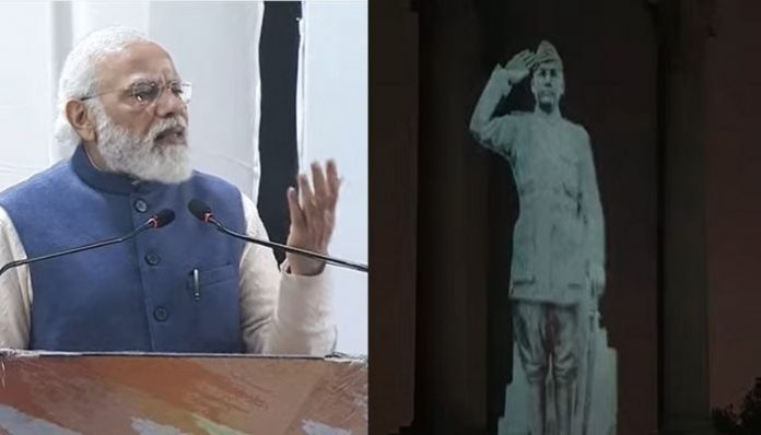 PM Modi unveils the holographic statue of Netaji Subhas Chandra Bose