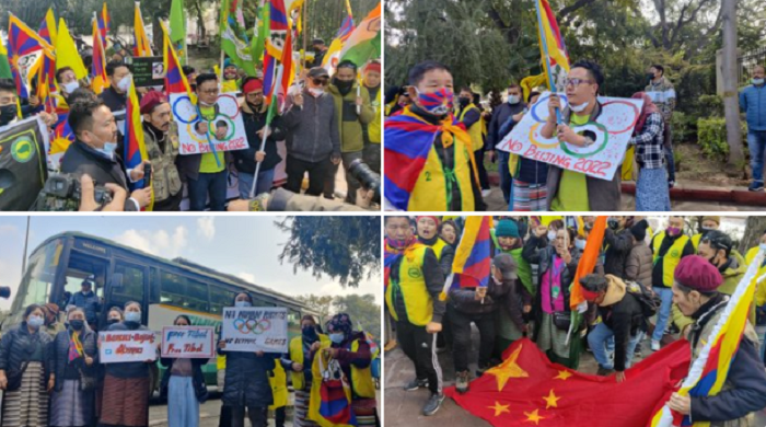 Tibetans in Delhi stage protests against the Beijing Winter Olympics, burn Chinese flags and demand freedom