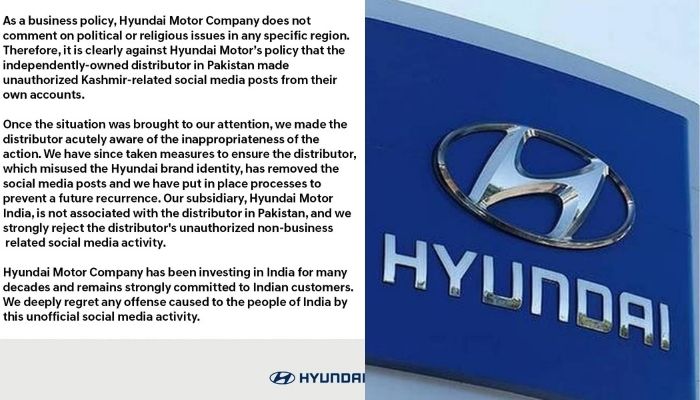 Hyundai issues another statement, says post by Pakistani counterpart unauthorised, expresses ‘regret’ for pro-terrorist stand