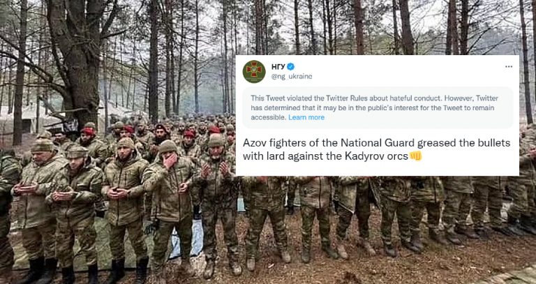 Ukraine National Guard shares video of neo-Nazi unit greasing bullets with pig fat for use against Muslim Chechen fighters, Twitter allows it
