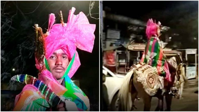 Groom camps outside a police station in Madhya Pradesh after police stop DJ music at the wedding procession