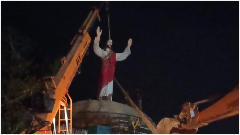Karnataka: Illegal statue of Jesus built on encroached land brought down by authorities in Kolar district