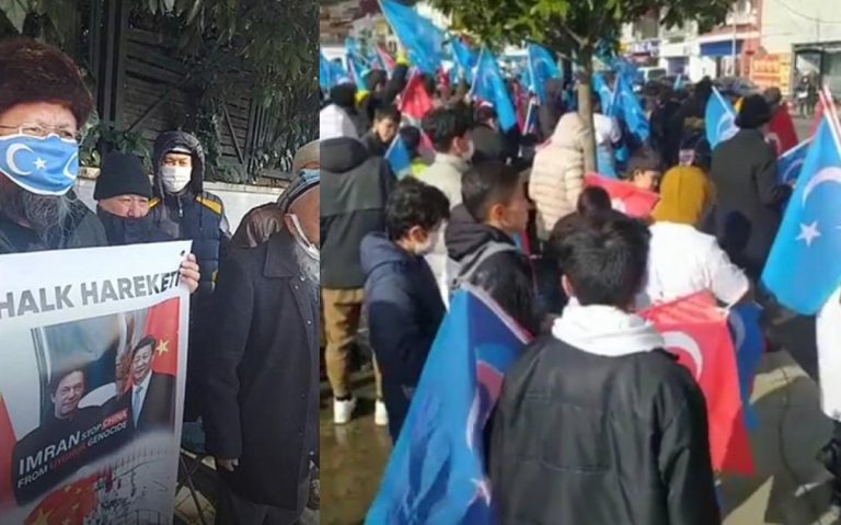 Uyghurs protest outside Pakistan embassy in Istanbul, oppose Imran Khan’s clean chit to China over the persecution of Uyghur Muslims in Xinjiang
