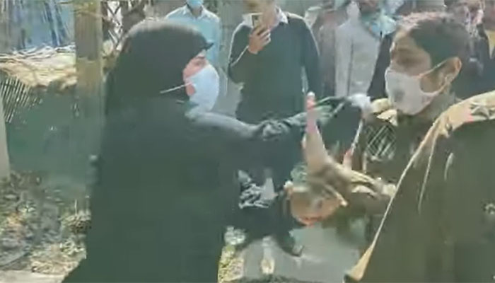 Gurugram: Burqa-clad woman attacks cab driver and police, video goes viral