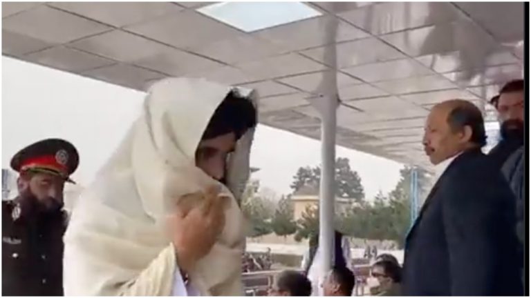 Pakistani Ambassador stands in fear as Sirajuddin Haqqani passes,  Taliban leader ignores him and walks away