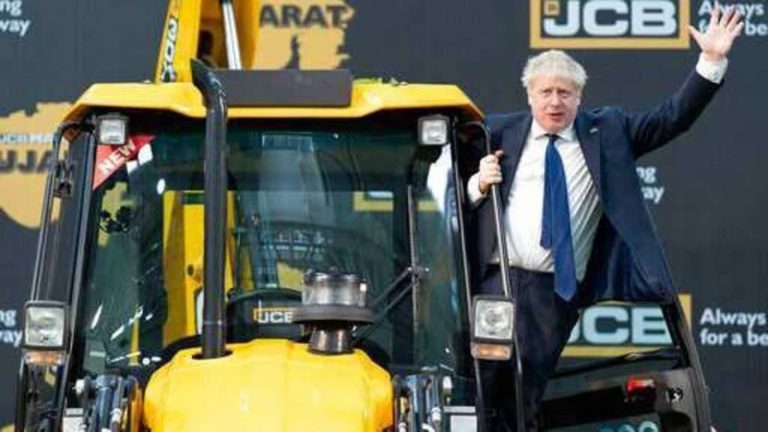 British Prime Minister Boris Johnson visits JCB’s new ‘bulldozer’ plant in Gujarat