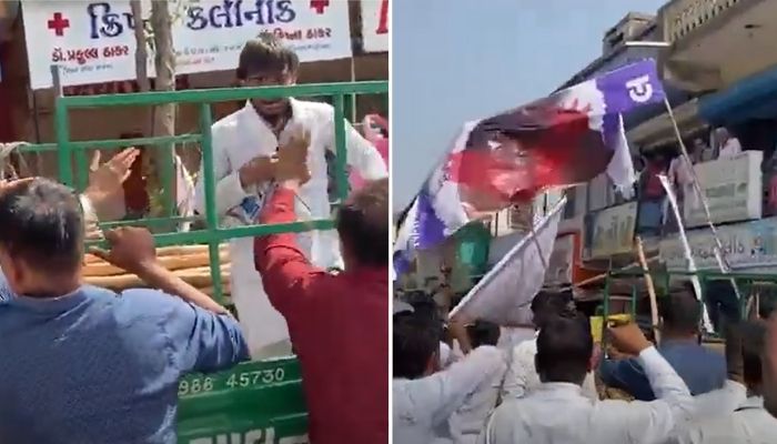 Watch: AAP workers found breaking party banners in Ahmedabad during Kejriwal’s visit, create ruckus