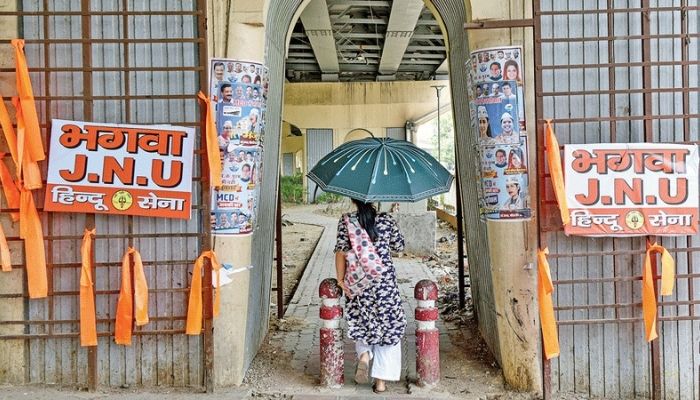 Hindu Sena puts up saffron flags outside JNU, arrested by Delhi police: Details