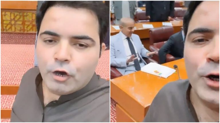 Watch: PTI lawmaker records a video inside Pakistan parliament, calls the newly elected PM Shehbaz Sharif an ‘international beggar’