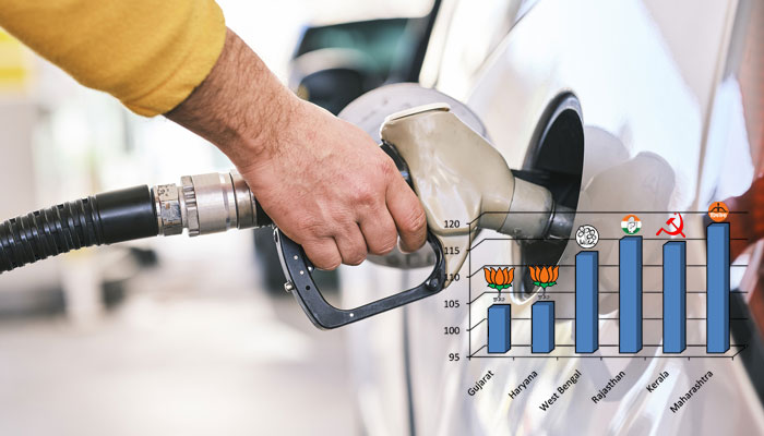 As petrol prices soar, some BJP-ruled states selling them at least Rs 10 cheaper than neighbouring non-BJP ruled states