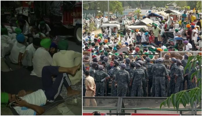 Farmers protest against AAP govt for MSP, station at Chandigarh-Mohali border