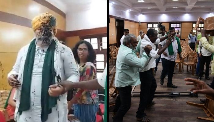 ‘Farmer leader’ Rakesh Tikait gets beaten with a mic, ink thrown on his face in Bengaluru: Watch