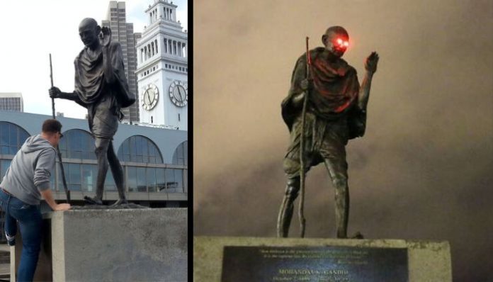 Here is the truth behind viral image of laser-eyed MK Gandhi statue in US