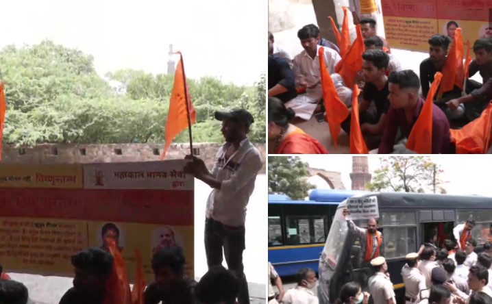 Members of Hindu organizations detained after reciting Hanuman Chalisa at Qutub Minar, were raising demand for renaming it to Vishnu Stambh