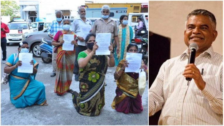 Hindu family protests on knees outside Tamil Nadu secretariat urging the DMK-led govt to recover property encroached by a Christian pastor
