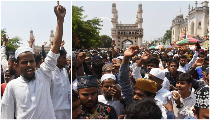 Hyderabad: Large number of Islamists protest outside Mecca Masjid demanding arrest of Nupur Sharma