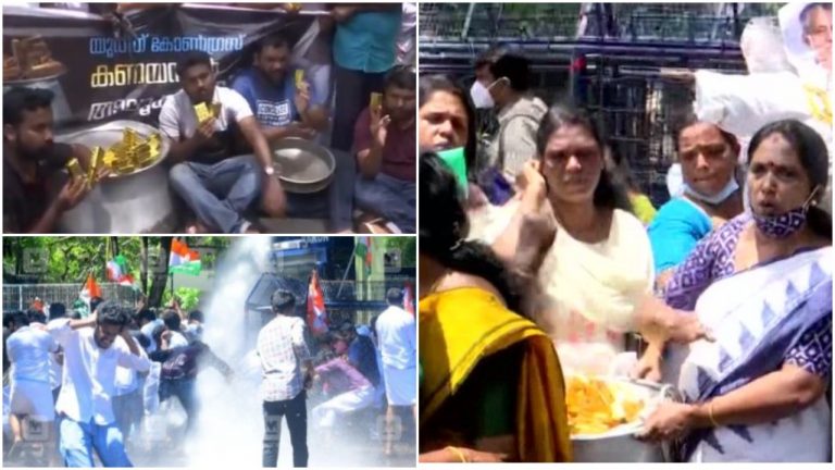 Kerala: Congress holds ‘Biryani’ protests demanding CM Pinarayi Vijayan’s resignation over gold smuggling case, police use water cannons on protestors