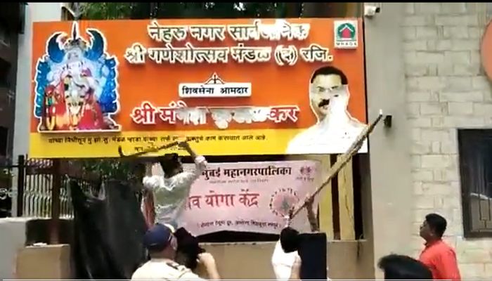Faced with a coup, Shiv Sena workers resort to what they do best: Office of rebel Dalit MLA vandalized, posters of Eknath Shinde painted black