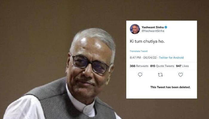 TMC VP Yashwant Sinha deletes old abusive tweet after being declared Presidential candidate of ‘United Opposition’