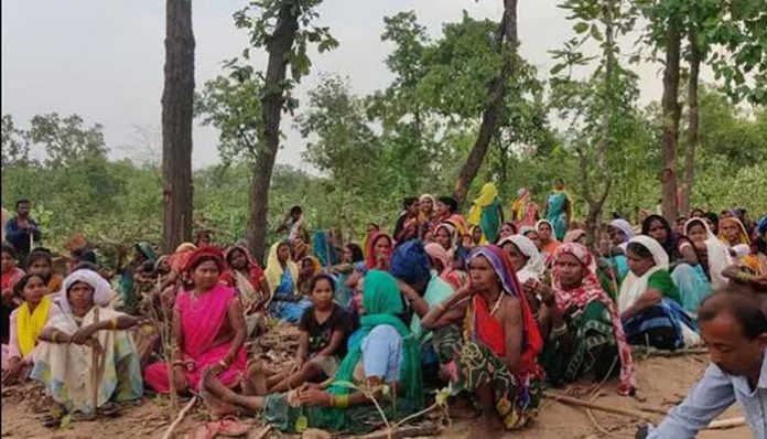 Tribal people protesting against coal mine