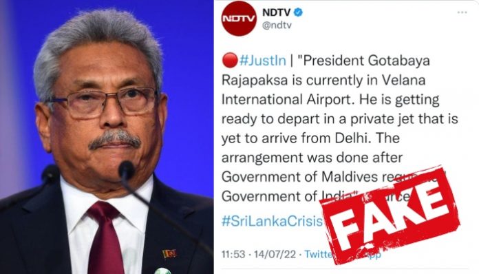 NDTV false reports 'India sent a private jet for Rajapaksa to Maldives', deletes tweet later