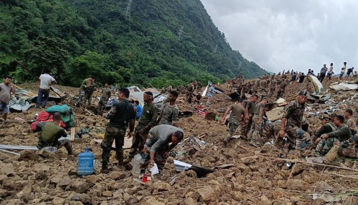 14 people including 7 soldiers dead, several still trapped in the landslide in the Noney district of Manipur, rescue operations going on