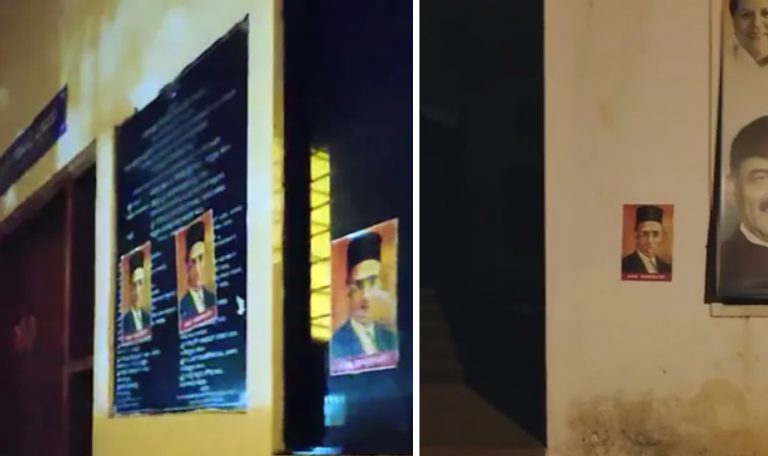 Karnataka: BJP puts up posters of Veer Savarkar at Congress office in Vijayapura, police takes them down after Congress leaders complain