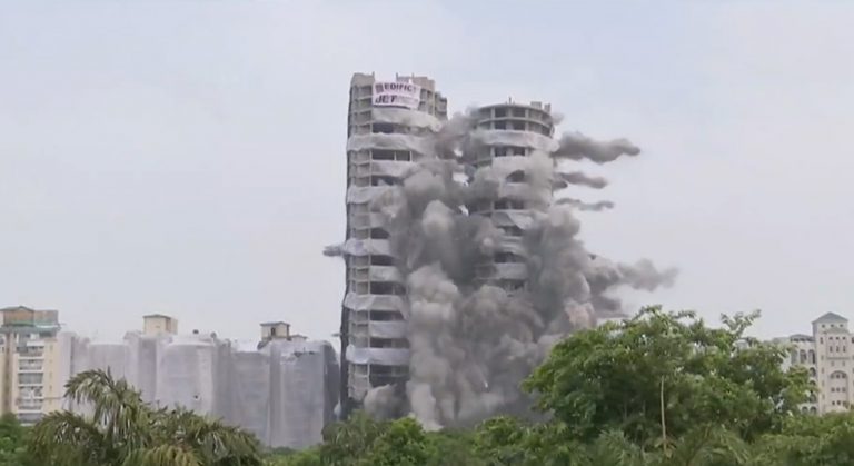 Watch: Supertech Twin towers in Noida reduced to dust in a controlled demolition, debris to be cleared in 3 months