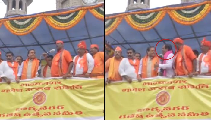 Telangana: Breach in security of Himanta Biswa Sarma in Hyderabad, man climbs onto stage and tries to confront him, snatches mike