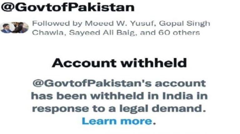 After PFI’s website and social media accounts, the Government of Pakistan’s Twitter handle withheld in India