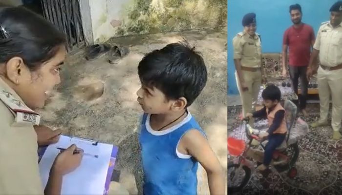 MP: Home Minister Narottam Mishra gifts a bicycle and chocolates to a toddler who visited police station to complain against his mother