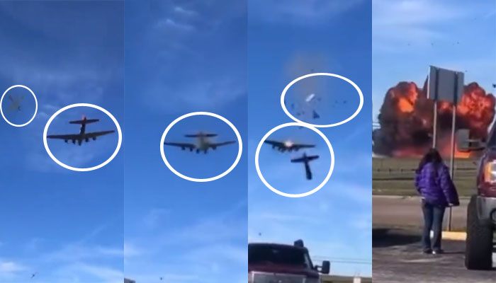 Dallas: Horrifying visuals of two military planes colliding midair at Veterans Day airshow emerge