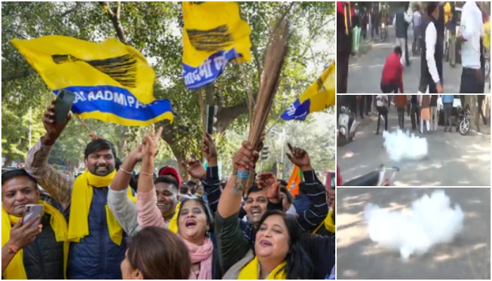 AAP workers burst firecrackers to celebrate victory in MCD polls, forget about cracker ban imposed by Kejriwal from Diwali to New Year