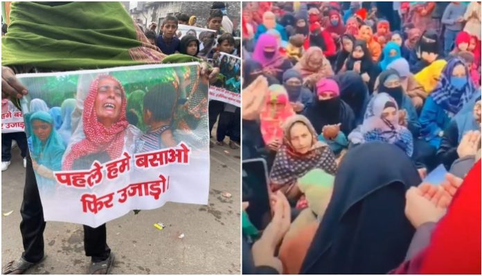 Uttarakhand: Haldwani residents protest against removal of encroachment from railway land, seek resettlement, offer Islamic prayers on streets
