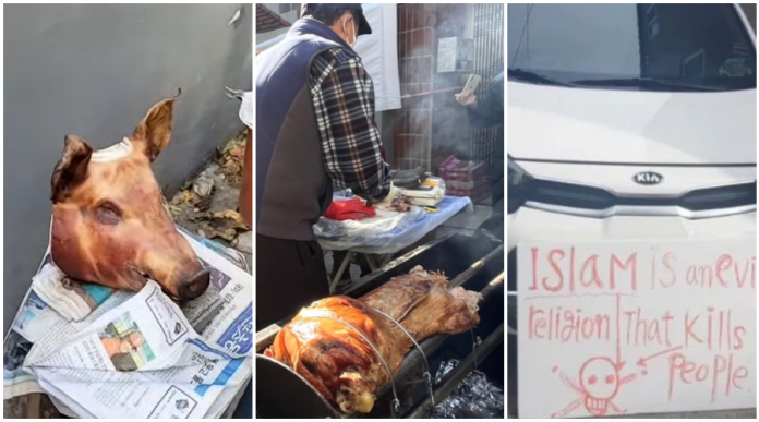 South Korea: Daegu residents protest against construction of mosque by placing pig's head, holding pork barbecue party