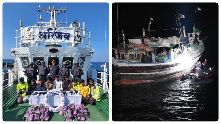 Pakistani fishing boat carrying arms, ammunition, narcotics, and 10 crew members caught in Indian waters