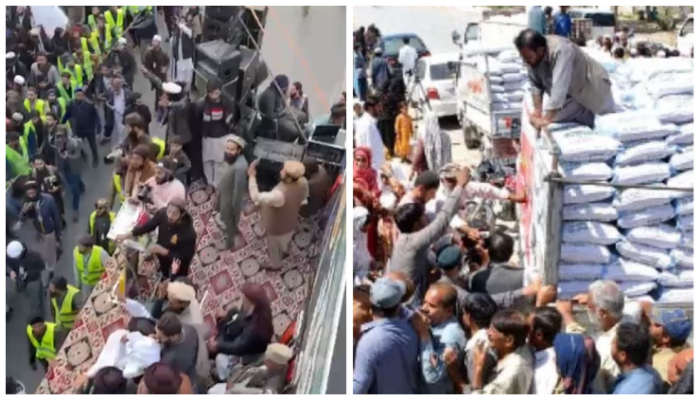 Islamists take out a protest march in Lahore over the burning of Quran in Sweden while fellow citizens fight over food