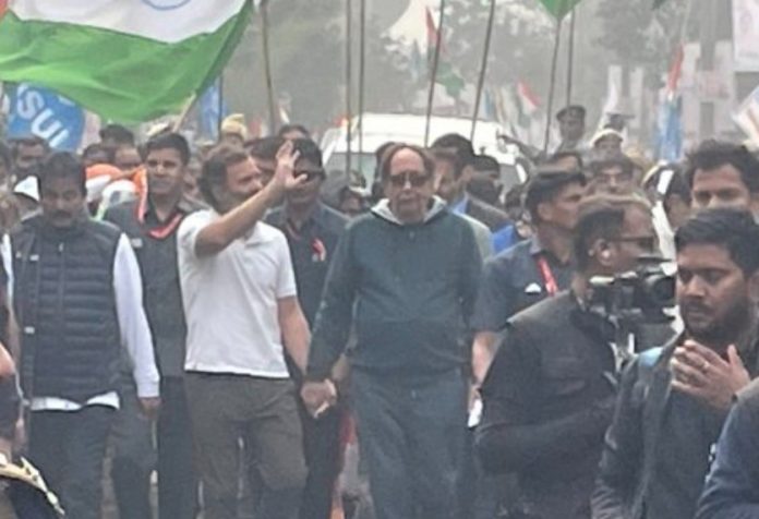 AS Dulat walks with Rahul Gandhi