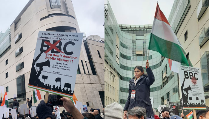 London: Indian diaspora protests outside BBC headquarters, calls out media house for propaganda against Hindus and biased narrative