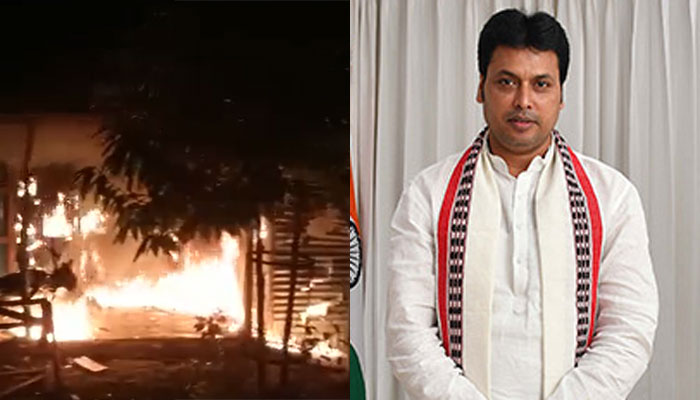 Muslim goons backed by CPIM allegedly set ablaze former CM Biplab Deb’s ancestral home, Hindu pujaris also attacked: Details