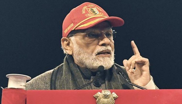 PM Narendra Modi at Cariappa Ground addressing the gathering on the occasion of NCC's 75th anniversary.